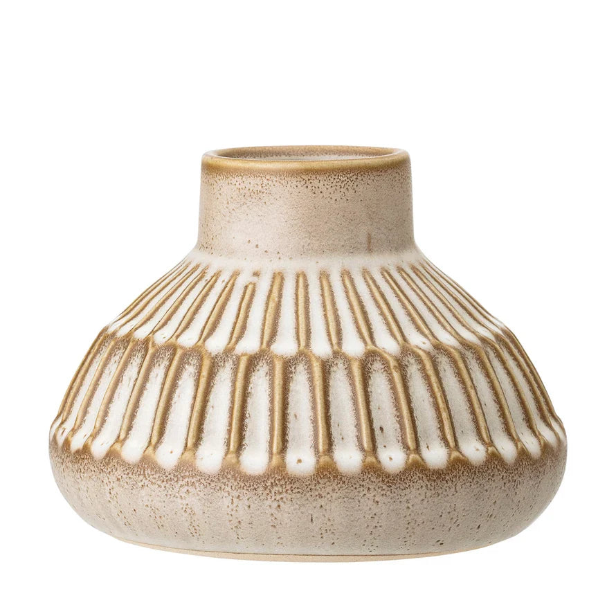 Stoneware Vase with Vertical Stripes