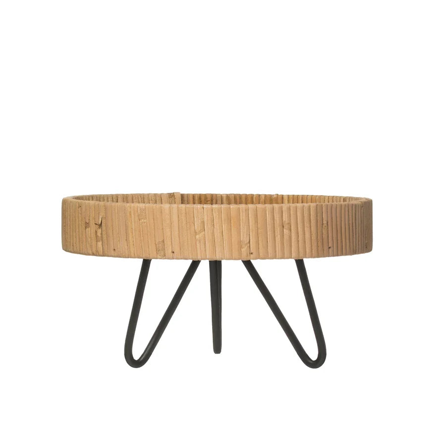 Woven Rattan Pedestal with Metal Feet