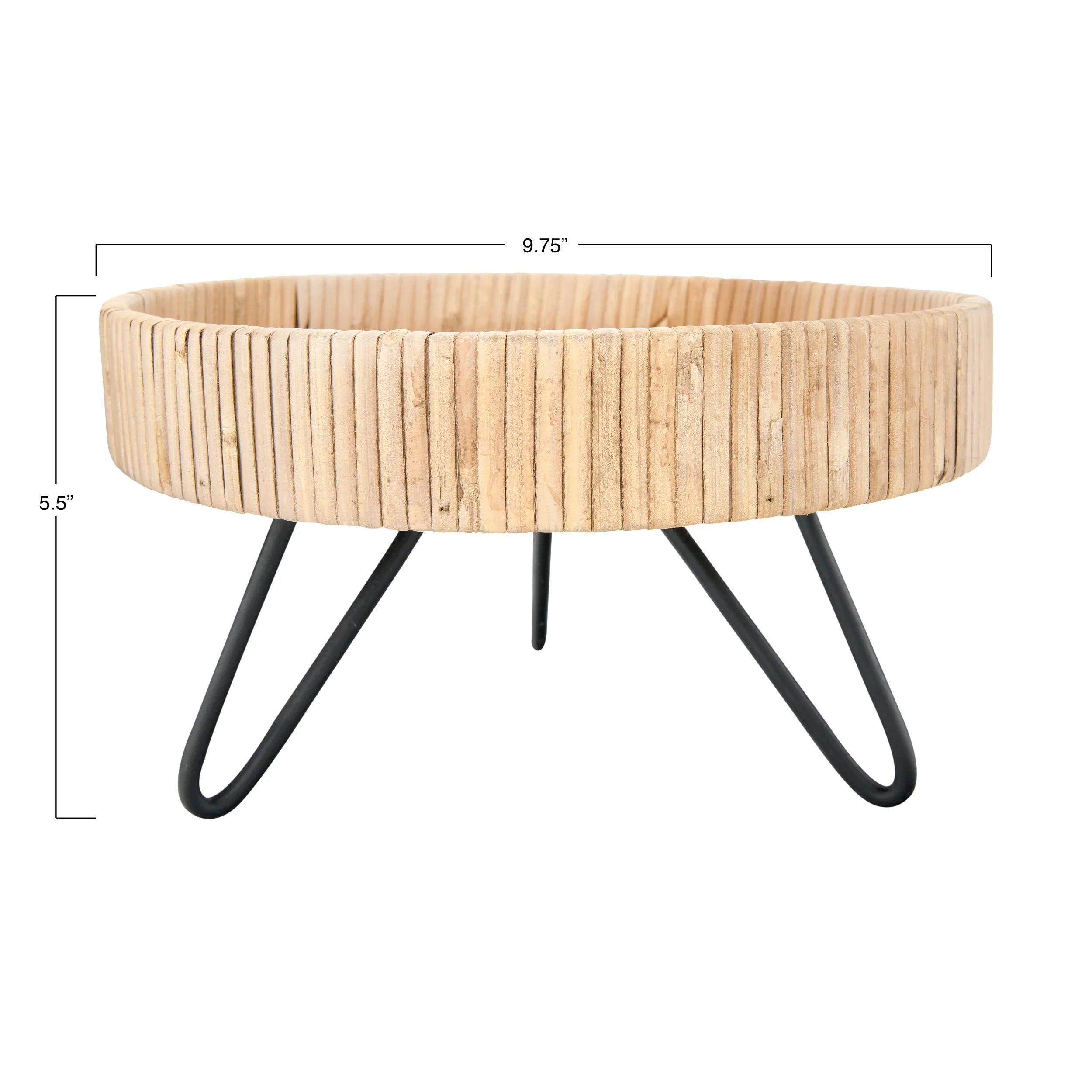 Woven Rattan Pedestal with Metal Feet